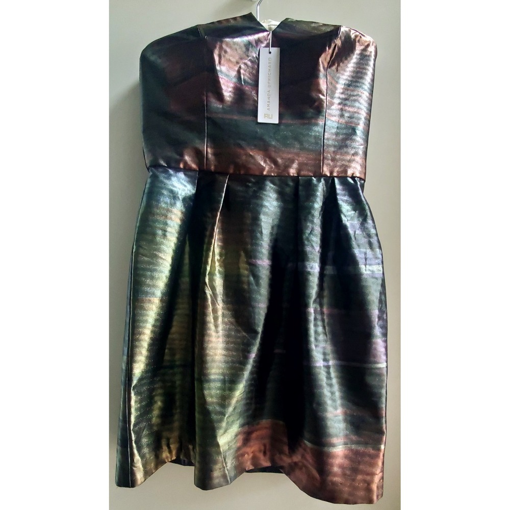Amanda Uprichard Dress M Hologram Strapless Amazing Fabric Rich Color Blocks NWT